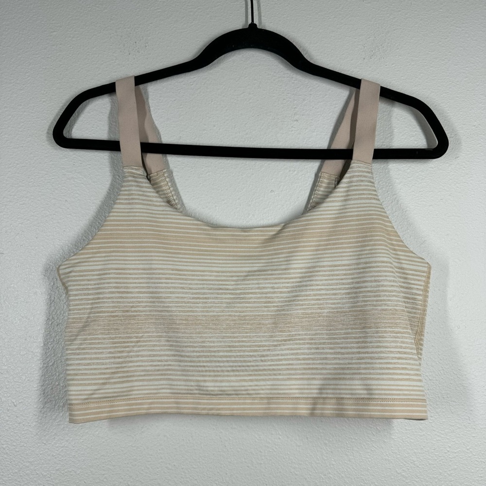 Aerie Offline Tan/Pink Striped Sports Bra Crop Top Thick Straps Women’s Large